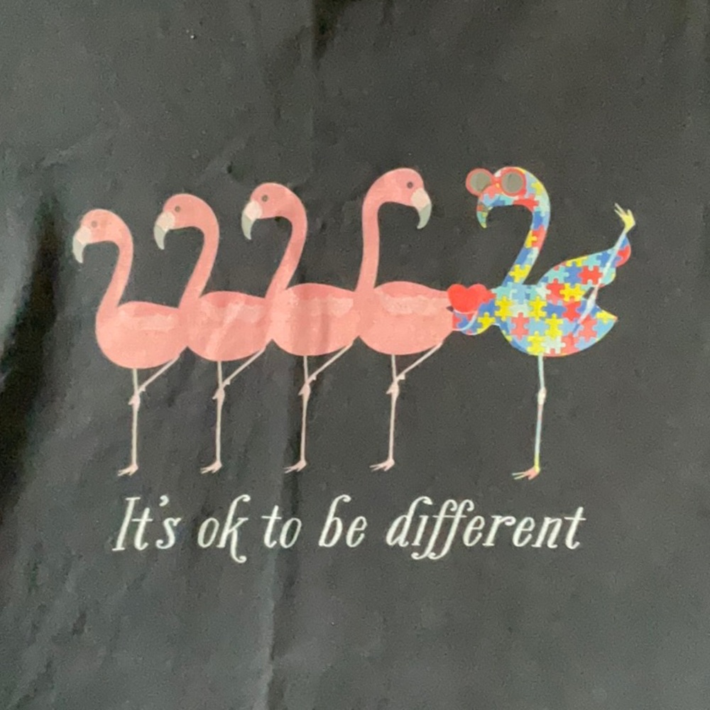 Autism Awareness Black T-Shirt with Pink Flamingo Design - Picture 2 of 3